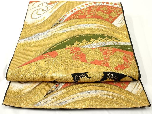 平和屋着物◎六通柄袋帯　唐織　立波花文　金糸　正絹　逸品　AAAY7427sg