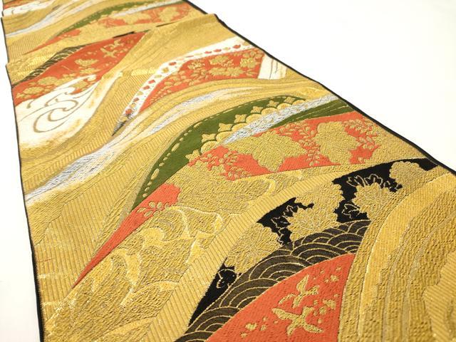平和屋着物◎六通柄袋帯　唐織　立波花文　金糸　正絹　逸品　AAAY7427sg
