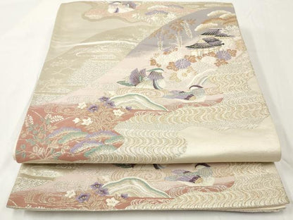平和屋着物◎六通柄袋帯　唐織　鴛鴦花文　金銀糸　正絹　逸品　AAAY7429sg
