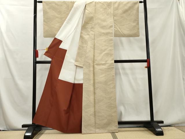 平和屋着物■上質な紬　幾何学文様　正絹　逸品　AAAY7492cs