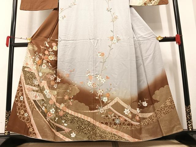 平和屋着物●訪問着 駒刺繍 枝花文 暈し染め 金彩 正絹 逸品 AAAY7892ph