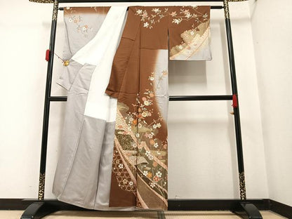 平和屋着物●訪問着 駒刺繍 枝花文 暈し染め 金彩 正絹 逸品 AAAY7892ph
