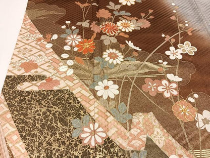平和屋着物●訪問着 駒刺繍 枝花文 暈し染め 金彩 正絹 逸品 AAAY7892ph