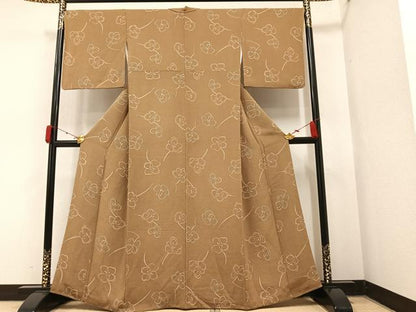 平和屋着物●上質な小紋　舞花文　鬼しぼ縮緬　正絹　逸品　AAAY7908ph