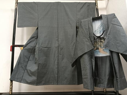 平和屋着物●男性　紬　アンサンブル　正絹　逸品　未使用　AAAY7926ph