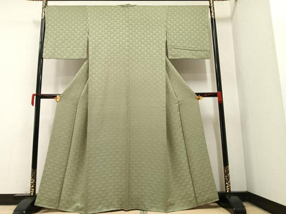 平和屋着物●上質な色無地 笹地紋 柳鼠色 正絹 逸品 AAAY7938ph