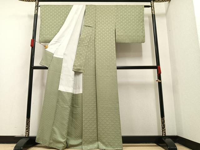 平和屋着物●上質な色無地 笹地紋 柳鼠色 正絹 逸品 AAAY7938ph