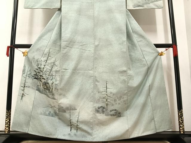 平和屋着物●訪問着 紬地 手描き 風景樹林文 暈し染め 金彩 正絹 逸品 AAAY7940ph