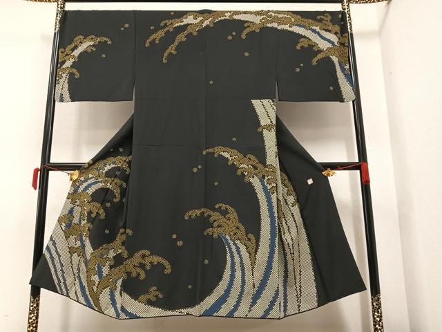 平和屋着物●男性　訪問着　雛屋友禅　作家物　立波文　正絹　逸品　AAAY7942ph
