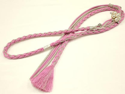 平和屋着物●和装小物 振袖用帯締め 装飾 パール ラインストーン 銀糸 逸品 未使用 AAAY7980ay