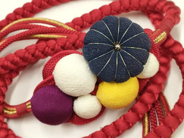 平和屋着物●和装小物　振袖用帯締め　装飾　ちりめん細工　金糸　撚り房　逸品　AAAY7987ay