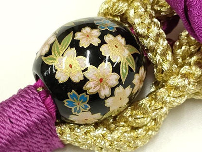 平和屋着物●和装小物 振袖用帯締め 装飾 ちりめん細工 椿 飾り玉 金糸 逸品 AAAY7991ay