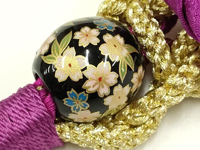 平和屋着物●和装小物 振袖用帯締め 装飾 ちりめん細工 椿 飾り玉 金糸 逸品 AAAY7991ay
