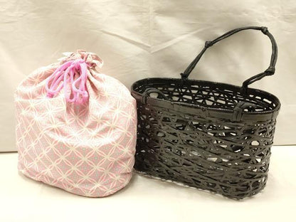 平和屋着物＊夏物　和装小物　籠巾着・下駄セット　浴衣　七宝　暈し　逸品　未使用　AAAY8177ay