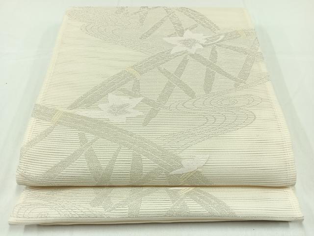 平和屋着物＊夏物　六通柄袋帯　籬流水文　銀糸　正絹　逸品　AAAY8269jh