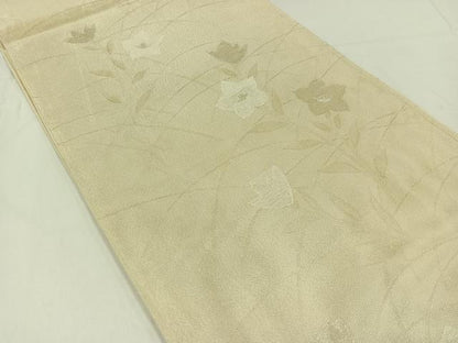 平和屋着物＊夏物　六通柄袋帯　草花文　銀糸　正絹　逸品　AAAY8272jh