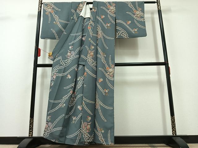 平和屋着物▽小紋 単衣 草花文 洗える着物 AAAY8301jh