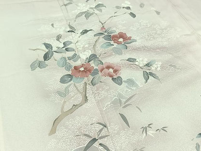 平和屋着物▽訪問着　単衣　風景椿文　暈し染め　正絹　逸品　AAAY8302jh