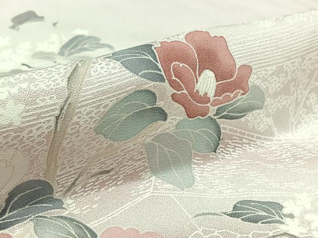平和屋着物▽訪問着　単衣　風景椿文　暈し染め　正絹　逸品　AAAY8302jh