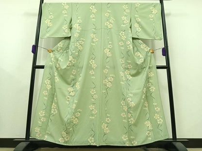平和屋着物▽上質な小紋　単衣　草花文　正絹　逸品　AAAY8306jh