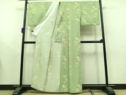 平和屋着物▽上質な小紋　単衣　草花文　正絹　逸品　AAAY8306jh