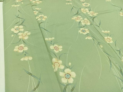 平和屋着物▽上質な小紋　単衣　草花文　正絹　逸品　AAAY8306jh