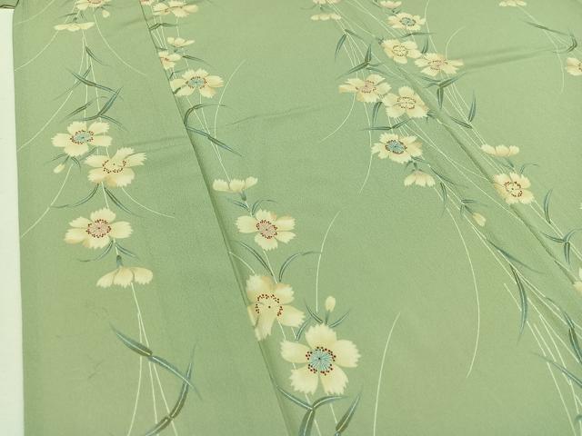 平和屋着物▽上質な小紋　単衣　草花文　正絹　逸品　AAAY8306jh
