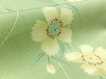 平和屋着物▽上質な小紋　単衣　草花文　正絹　逸品　AAAY8306jh
