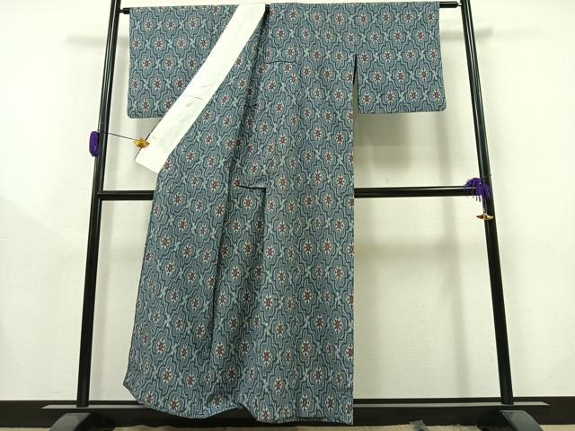 平和屋着物▽本塩沢　単衣　菱文　正絹　逸品　AAAY8308jh