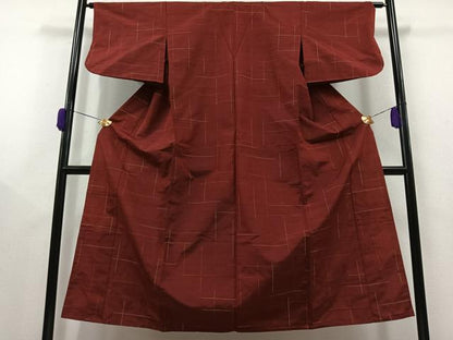 平和屋着物▽上質な紬 単衣 格子 正絹 逸品 AAAY8309jh