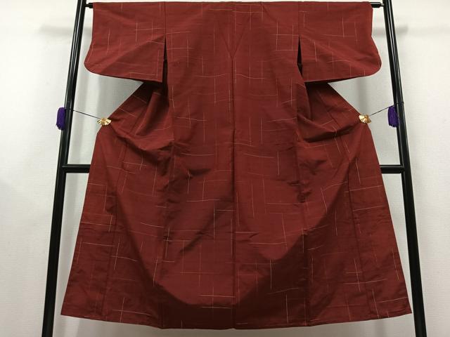 平和屋着物▽上質な紬 単衣 格子 正絹 逸品 AAAY8309jh
