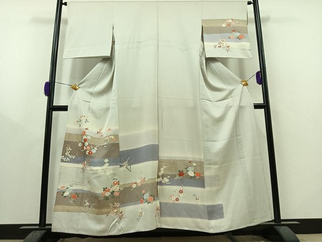 平和屋着物▽訪問着 単衣 枝花文 暈し染め 金彩 正絹 逸品 AAAY8311jh