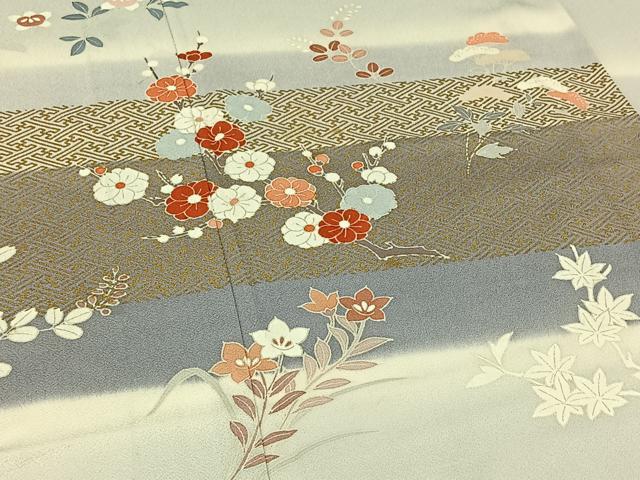 平和屋着物▽訪問着 単衣 枝花文 暈し染め 金彩 正絹 逸品 AAAY8311jh