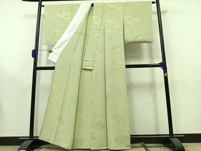 平和屋着物▽上質な色無地　単衣　地紙風景地紋　夏虫色　正絹　逸品　AAAY8314jh