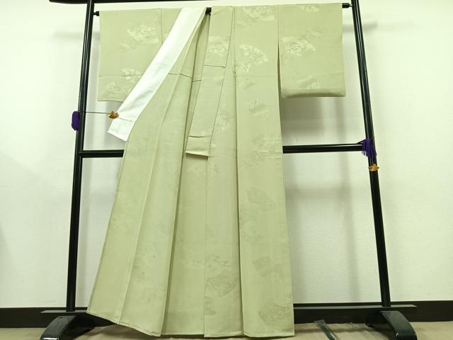 平和屋着物▽上質な色無地　単衣　地紙風景地紋　夏虫色　正絹　逸品　AAAY8314jh