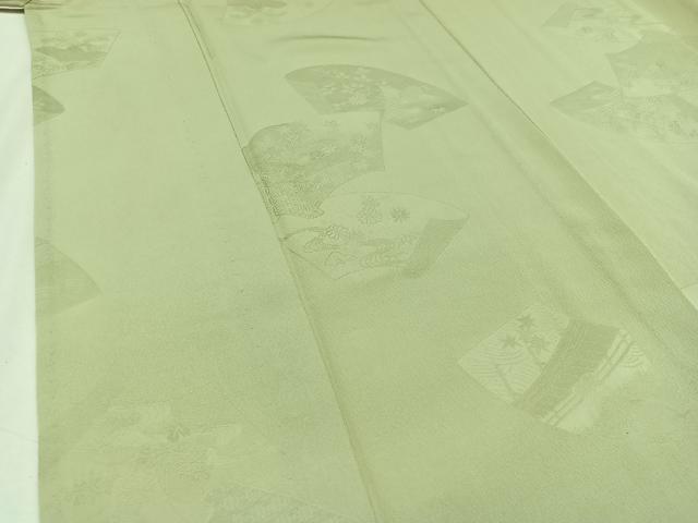 平和屋着物▽上質な色無地　単衣　地紙風景地紋　夏虫色　正絹　逸品　AAAY8314jh