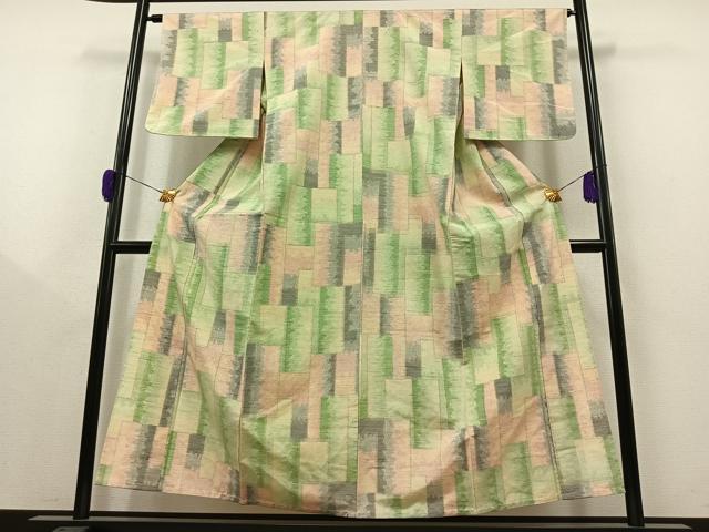 平和屋着物▽上質な紬　単衣　霞文　正絹　逸品　AAAY8316jh
