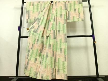 平和屋着物▽上質な紬　単衣　霞文　正絹　逸品　AAAY8316jh