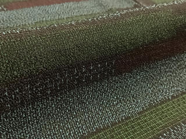 平和屋着物▽本塩沢　単衣　横段文　正絹　逸品　AAAY8317jh