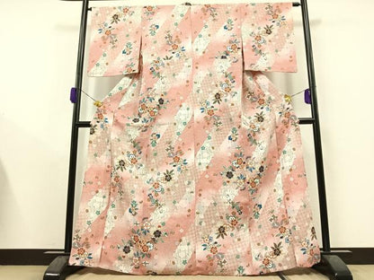 平和屋着物▽小紋 単衣 流水花蝶文 金彩 洗える着物 AAAY8319jh