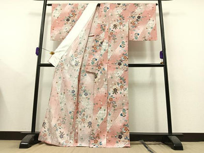 平和屋着物▽小紋 単衣 流水花蝶文 金彩 洗える着物 AAAY8319jh
