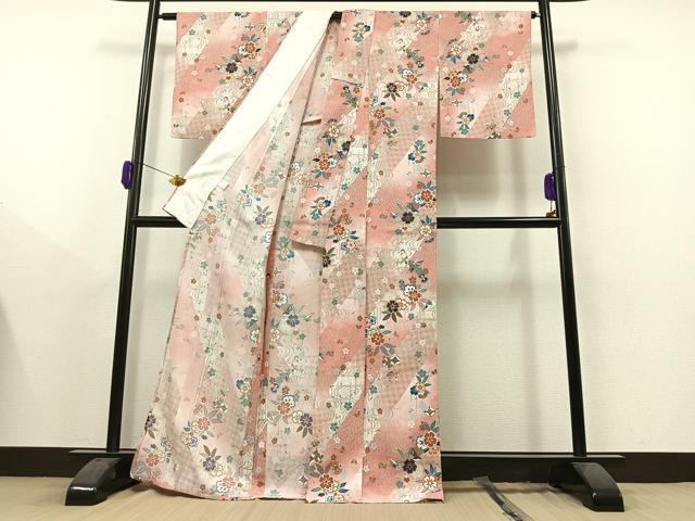 平和屋着物▽小紋 単衣 流水花蝶文 金彩 洗える着物 AAAY8319jh