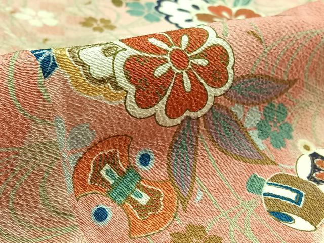 平和屋着物▽小紋 単衣 流水花蝶文 金彩 洗える着物 AAAY8319jh