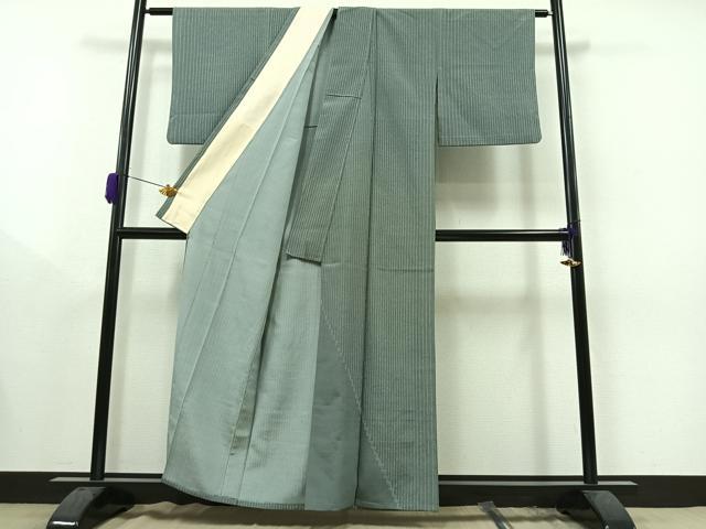 平和屋着物▽訪問着 単衣 お召地 縞 正絹 逸品 AAAY8320jh
