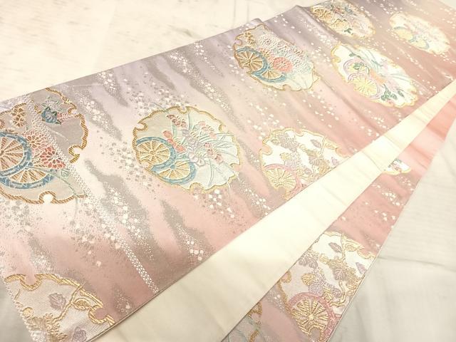 平和屋着物◎六通柄袋帯　雪輪花文　金銀糸　正絹　逸品　AAAY8362yx