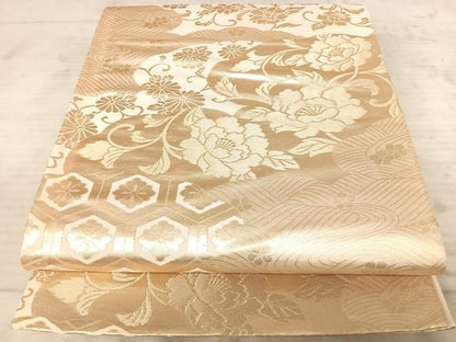 平和屋着物◎六通柄袋帯　吉祥花文　金糸　正絹　逸品　AAAY8364yx