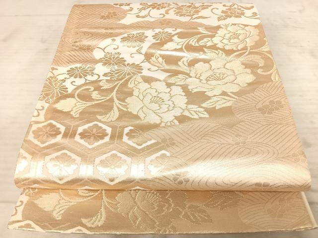 平和屋着物◎六通柄袋帯　吉祥花文　金糸　正絹　逸品　AAAY8364yx