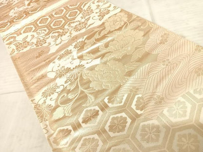 平和屋着物◎六通柄袋帯　吉祥花文　金糸　正絹　逸品　AAAY8364yx