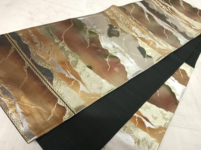 平和屋着物◎六通柄袋帯　風景文　金銀糸　正絹　逸品　AAAY8366yx