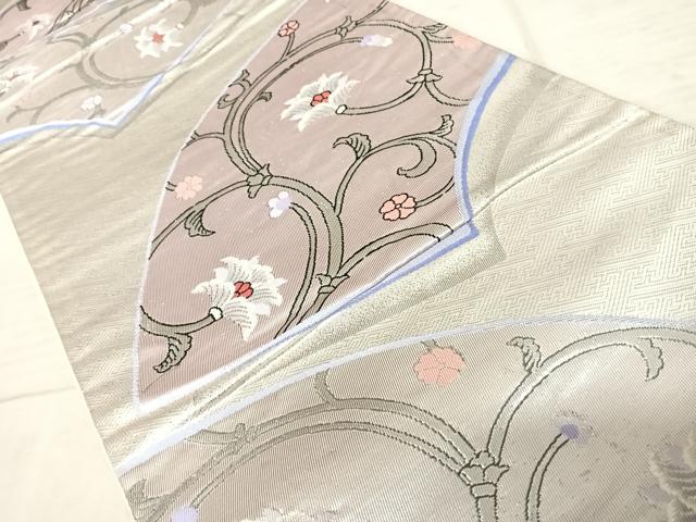 平和屋着物◎六通柄袋帯　地紙花唐草文　銀糸　正絹　逸品　AAAY8367yx